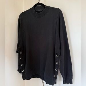 All Saints Leti Freida Gray Oversized Pullover Sweatshirt Black Silver Snap Side